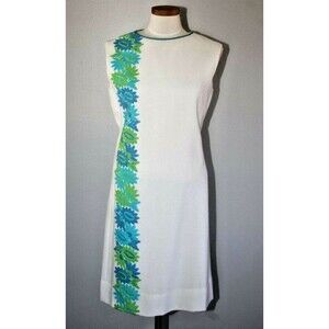 Vintage 60s Susan Thomas Dress Rayon Embroidered Lined C-41" White Sheath Dress